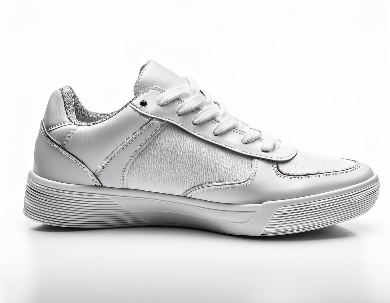 Plain white sneakers with minimalist design isolated on white background photo