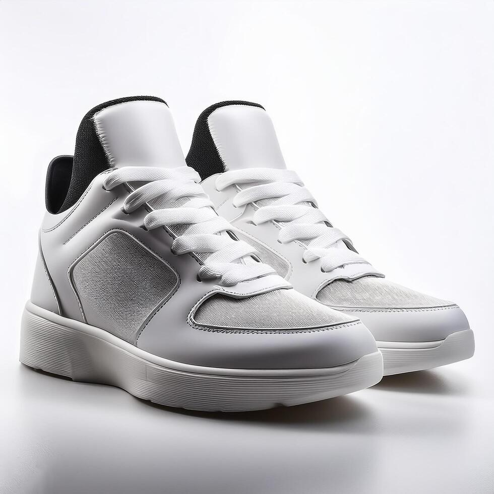 Plain white sneakers with minimalist design isolated on white background photo