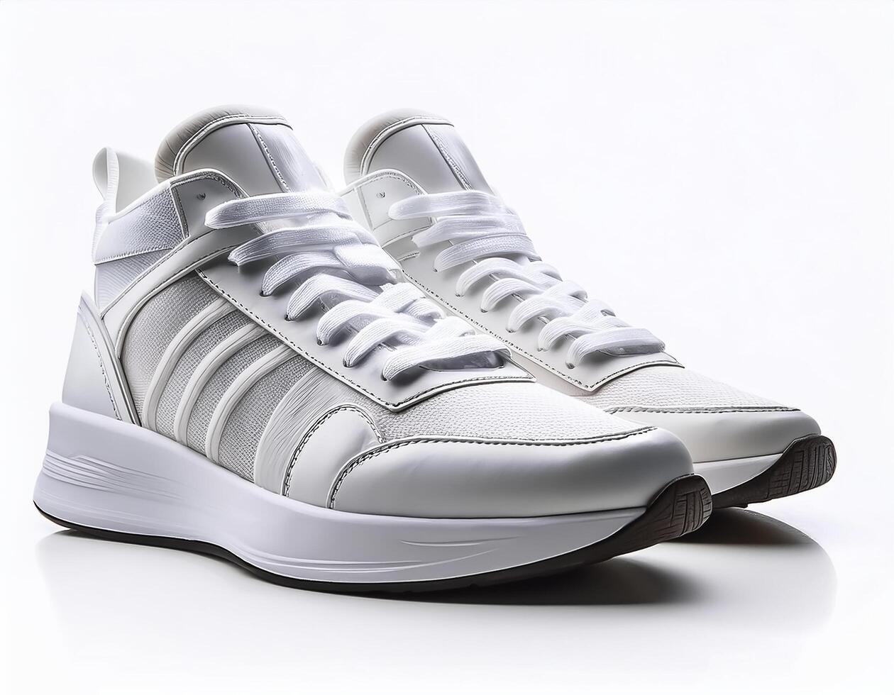 Plain white sneakers with minimalist design isolated on white background photo
