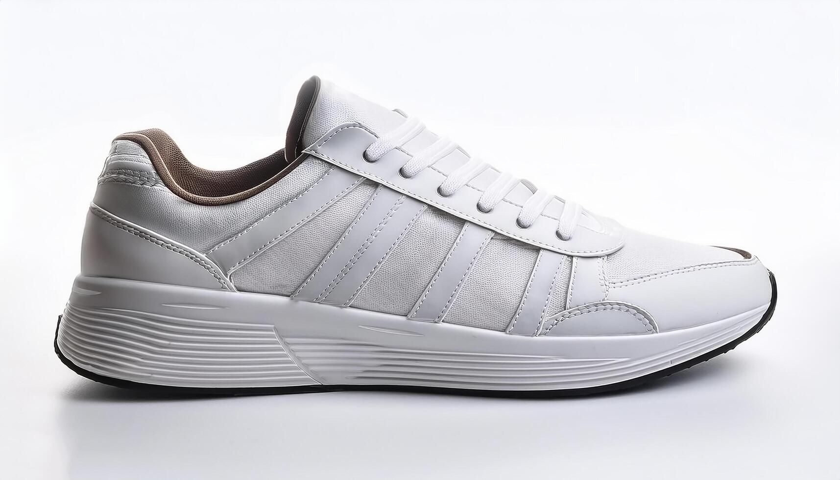 Plain white sneakers with minimalist design isolated on white background photo