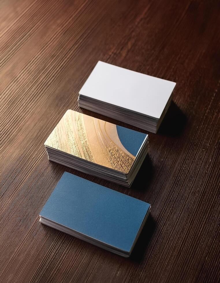 Simple business cards with elegant designs placed on the table. Business Cards photo