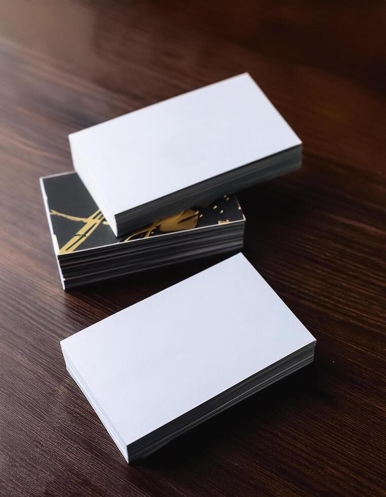 Simple business cards with elegant designs placed on the table. Business Cards photo