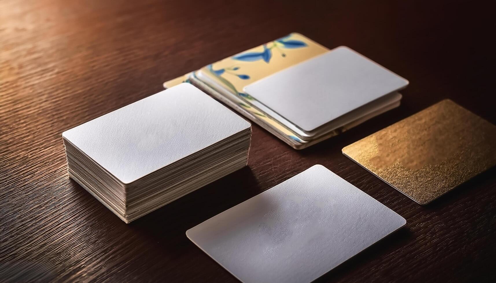 Simple business cards with elegant designs placed on the table. Business Cards photo
