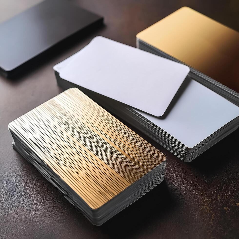 Simple business cards with elegant designs placed on the table. Business Cards photo