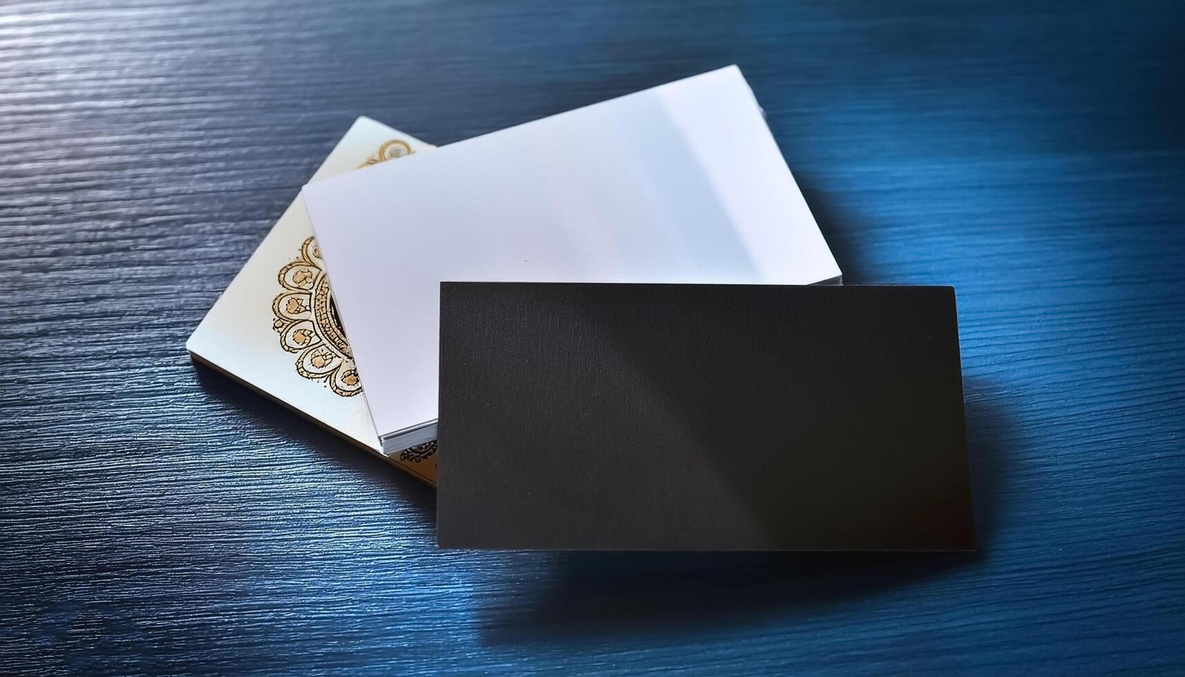 Simple business cards with elegant designs placed on the table. Business Cards photo