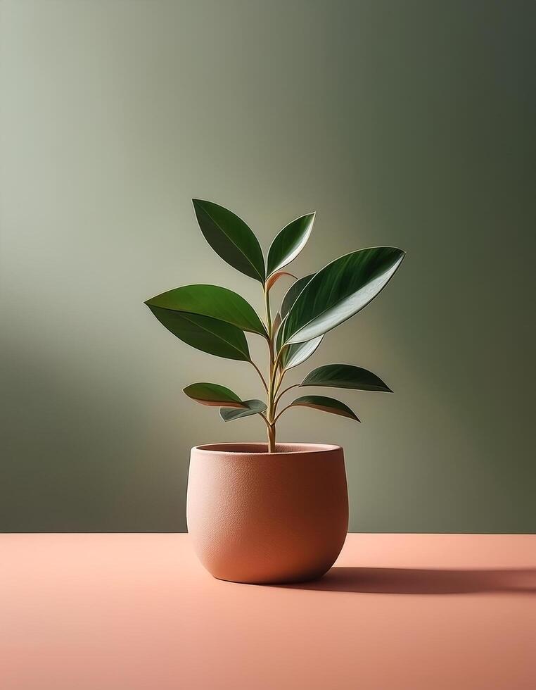 Small plant in a simple pot on a Minimalist background photo
