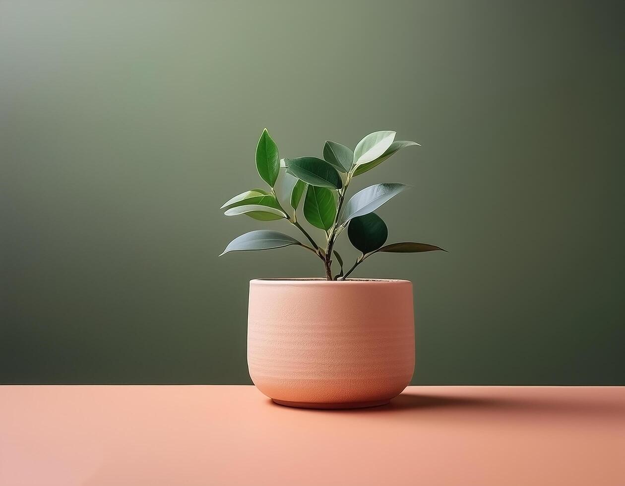 Small plant in a simple pot on a Minimalist background photo