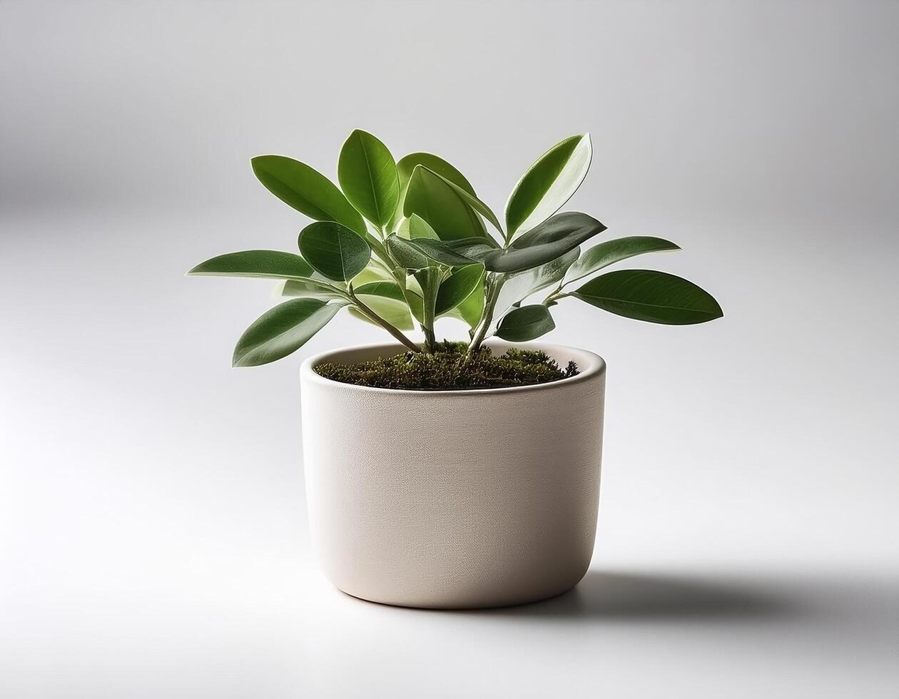 Small plant in a simple pot on a Minimalist background photo