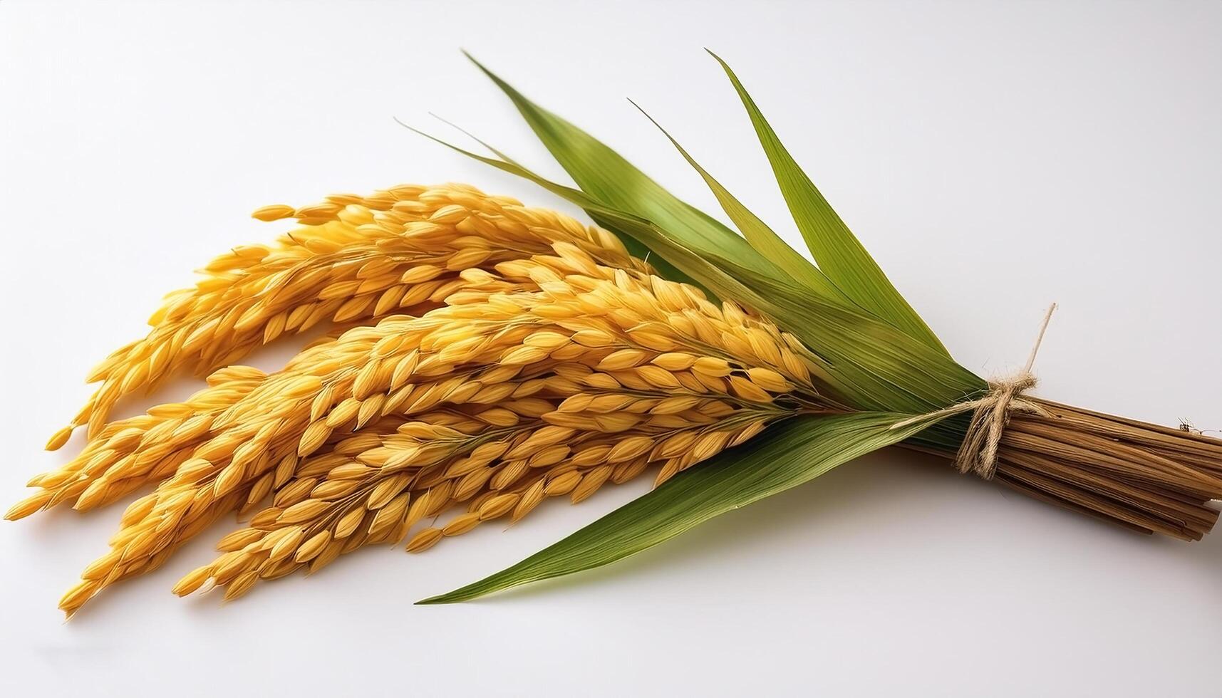 Yellow rice plants or cobs with leaves on a white background photo