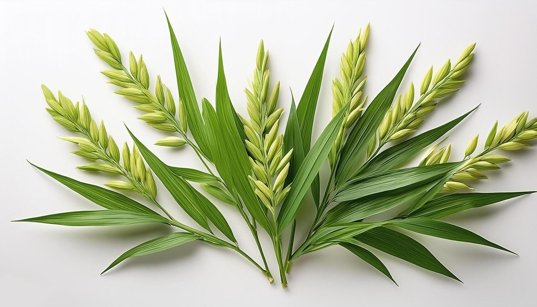 Rice plant with leaves over white background photo