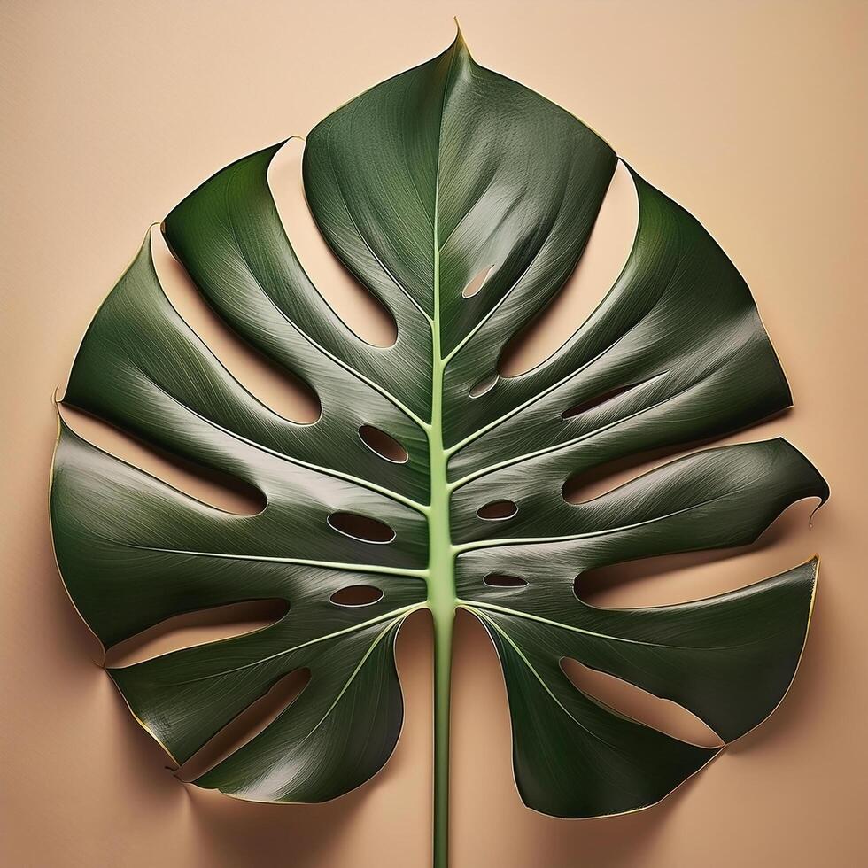 Big monstera leaves over beige background photo