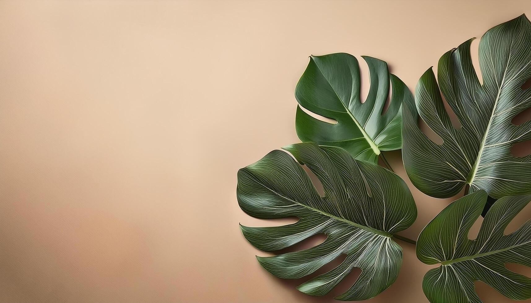 Big monstera leaves over beige background photo
