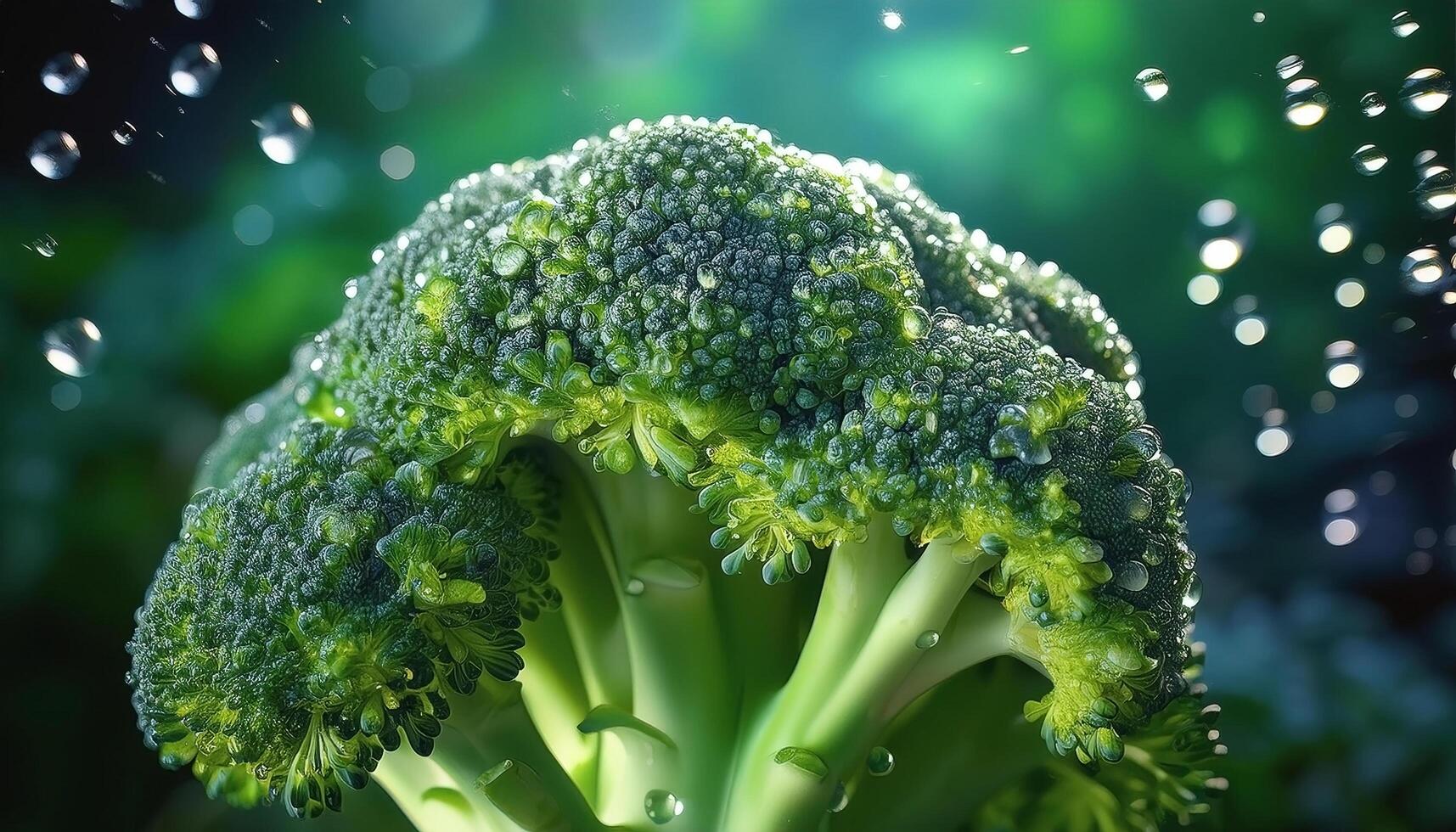 Broccoli with water droplets, indicating freshness photo