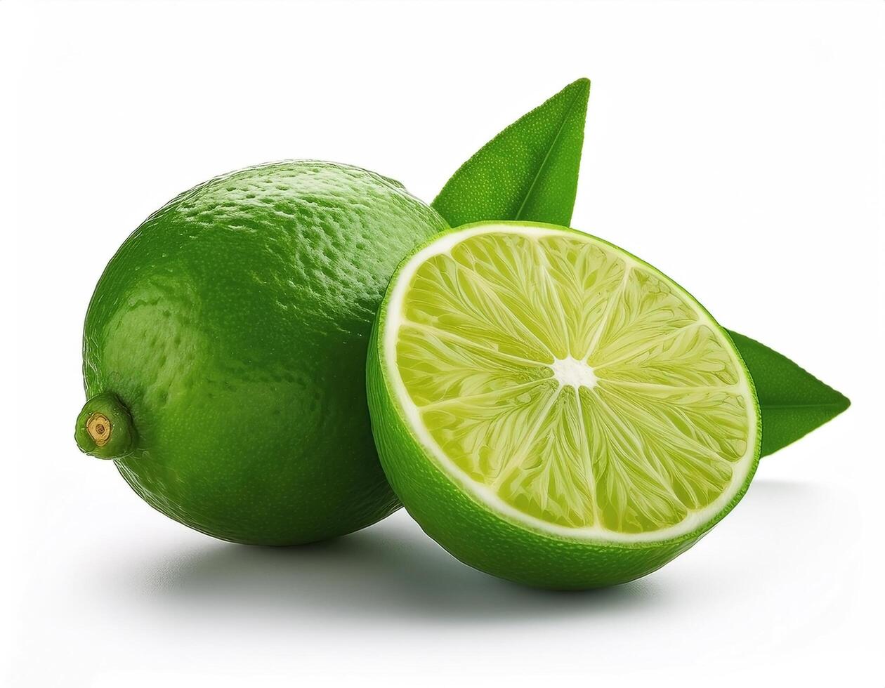 Fresh green lime with slices on the side, creating a fresh and bright look. photo