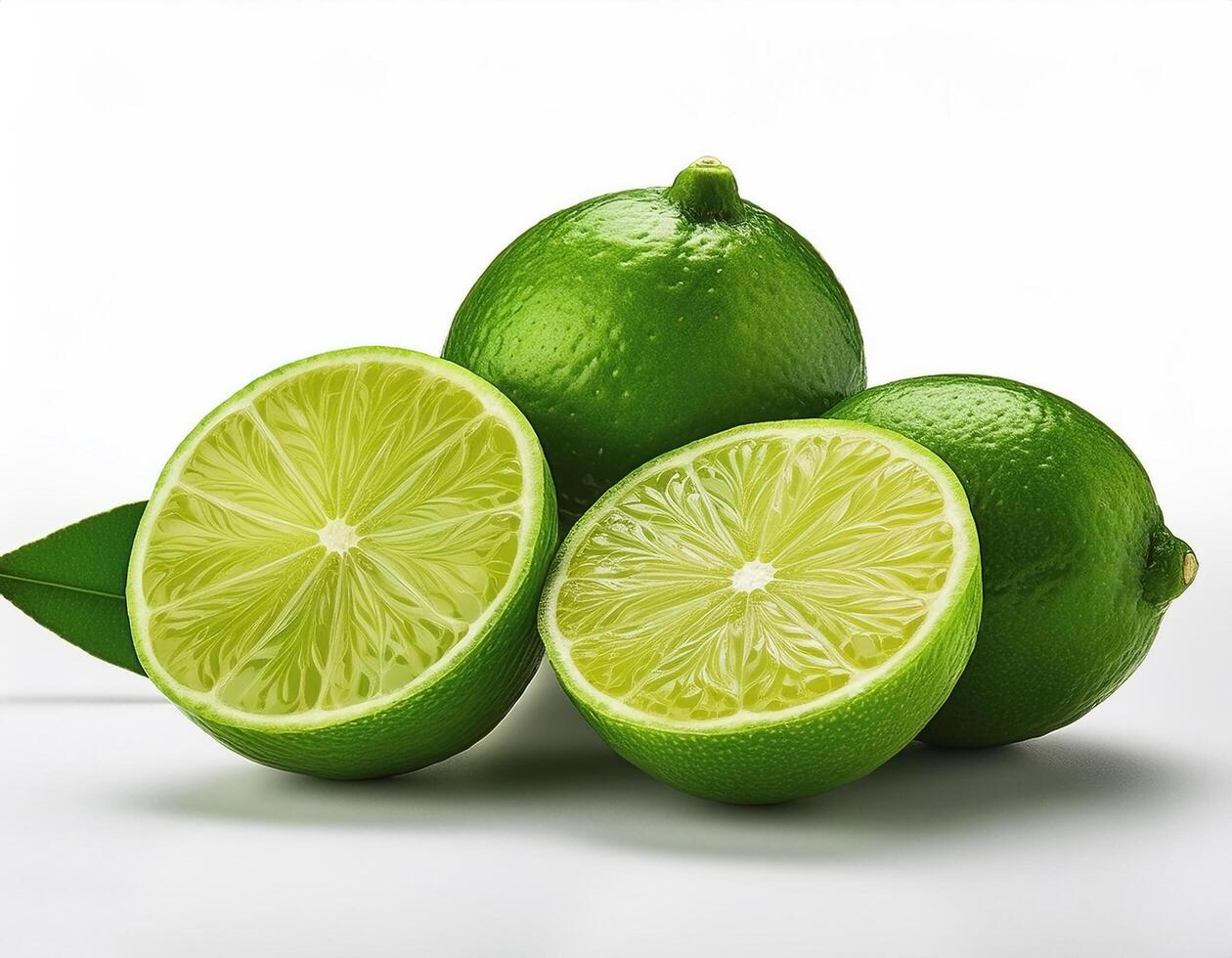 Fresh green lime with slices on the side, creating a fresh and bright look. photo