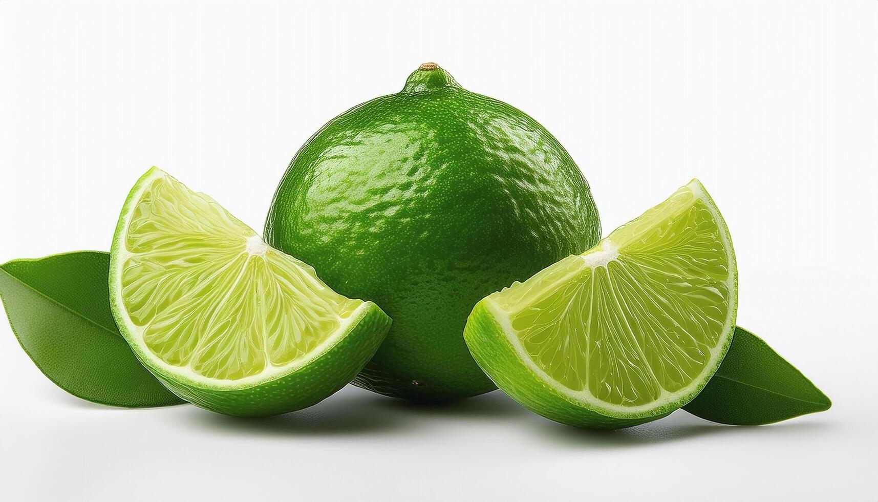 Fresh green lime with slices on the side, creating a fresh and bright look. photo