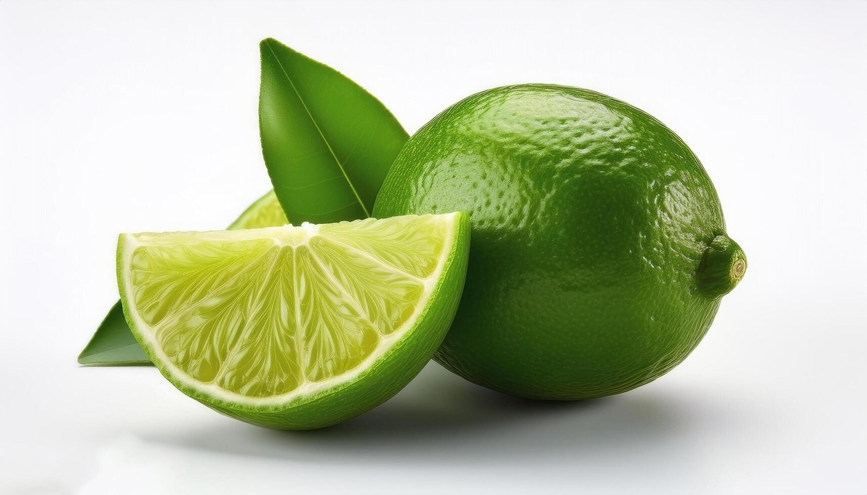 Fresh green lime with slices on the side, creating a fresh and bright look. photo