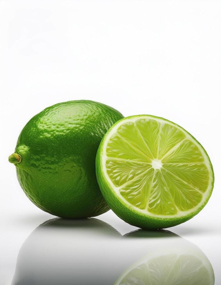 Fresh green lime with slices on the side, creating a fresh and bright look. photo