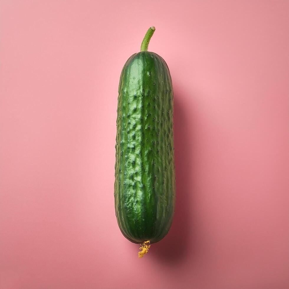 Green cucumber isolated on pastel pink background photo