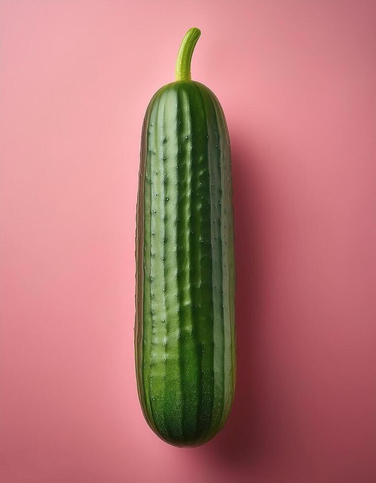 Green cucumber isolated on pastel pink background photo