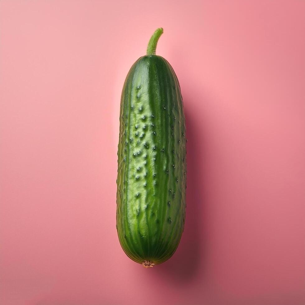 Green cucumber isolated on pastel pink background photo