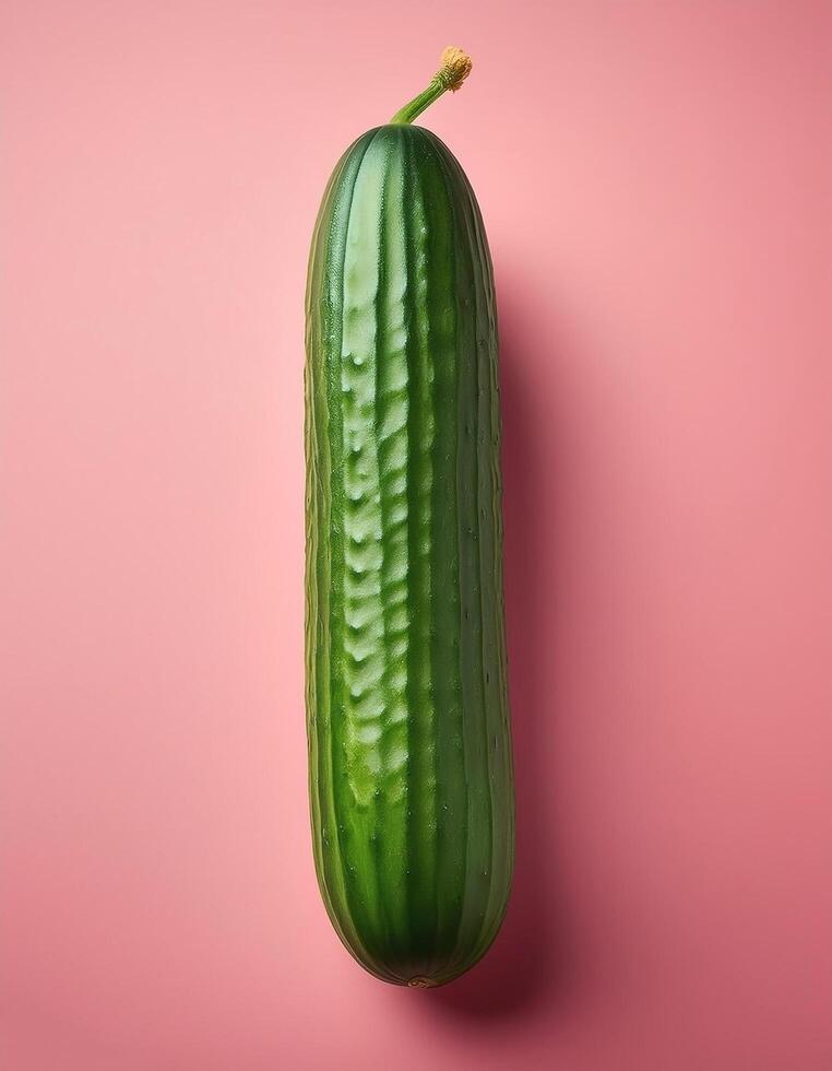 Green cucumber isolated on pastel pink background photo