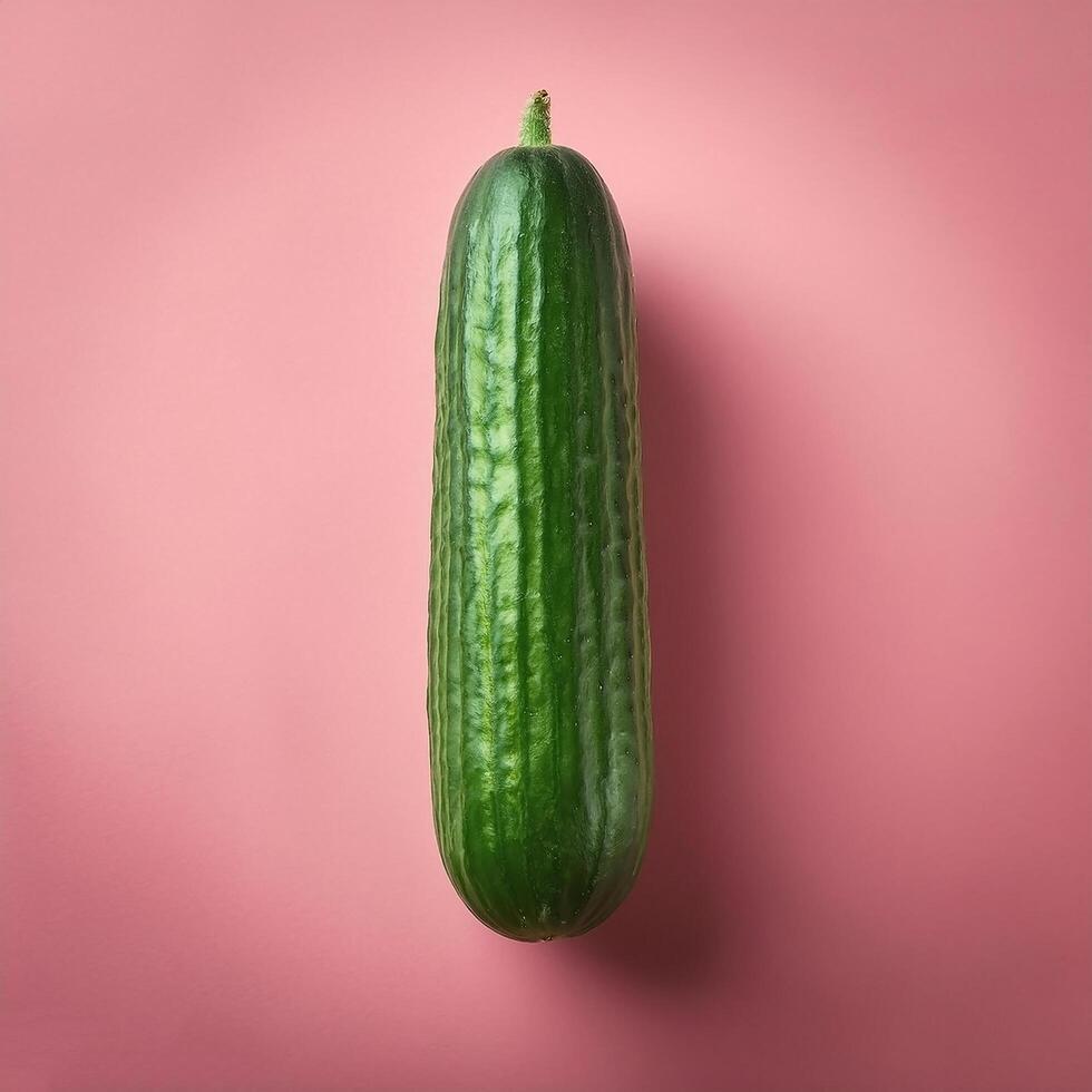 Green cucumber isolated on pastel pink background photo