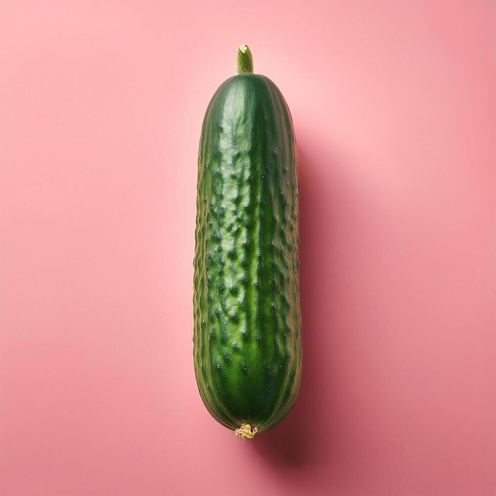 Green cucumber isolated on pastel pink background photo