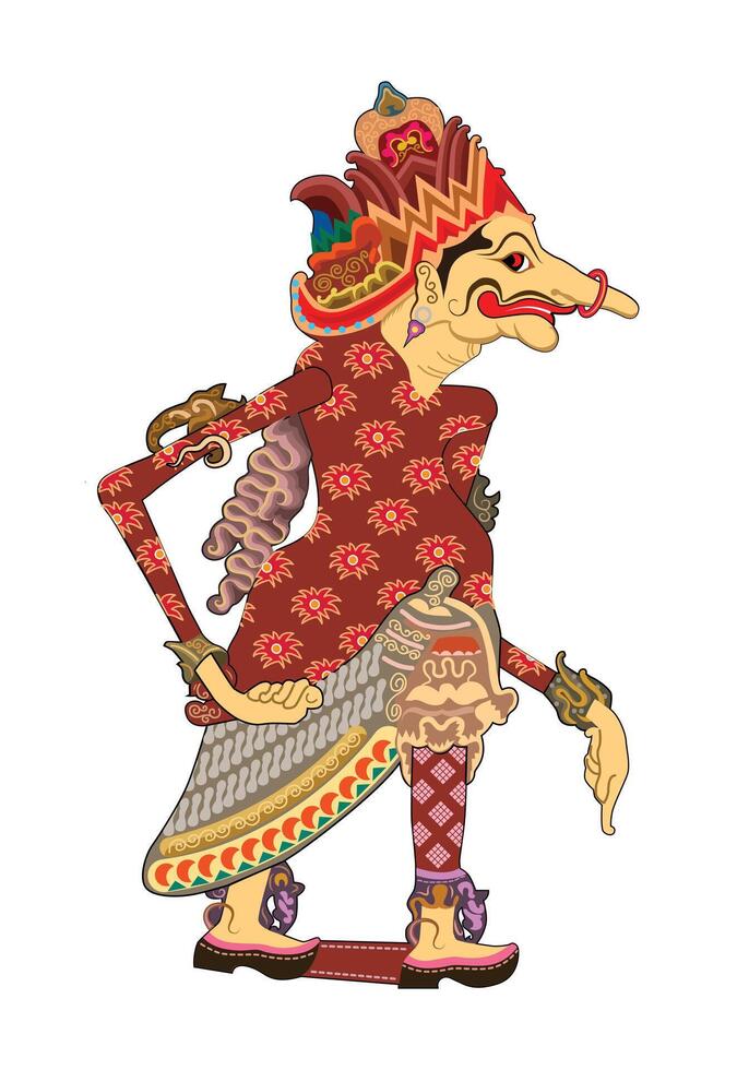Wayang puppet, petruk image illustration. Javanese performing art. vector