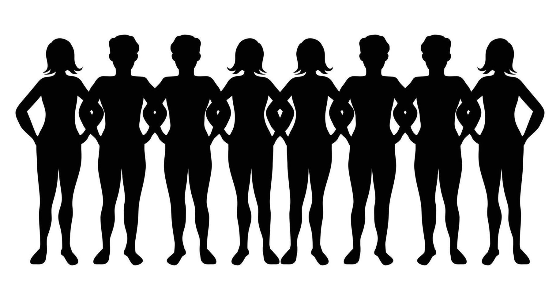 Diversity in harmony, silhouette of people holding hands together. Illustration. vector