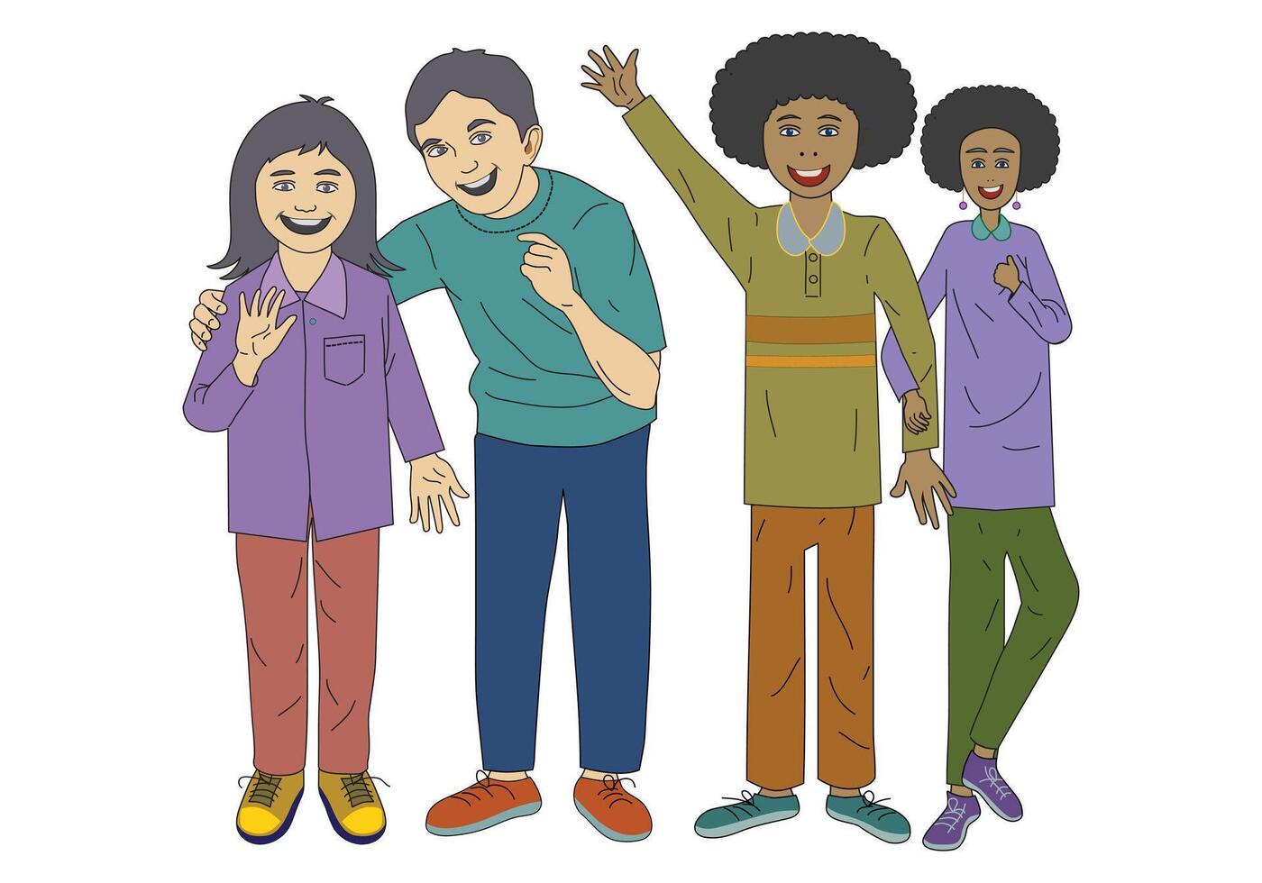 Happy people illustration style. Concept of diversity in harmony. vector