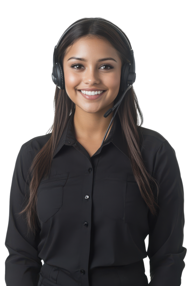 Professional customer service representative smiling confidently on transparent background png