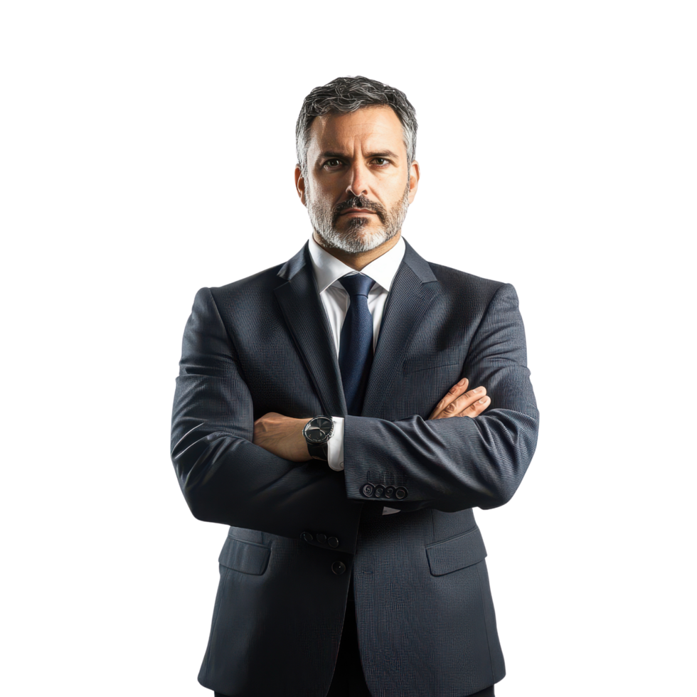Liderança e sucesso mostrando de público administrador com braços cruzado em transparente fundo png