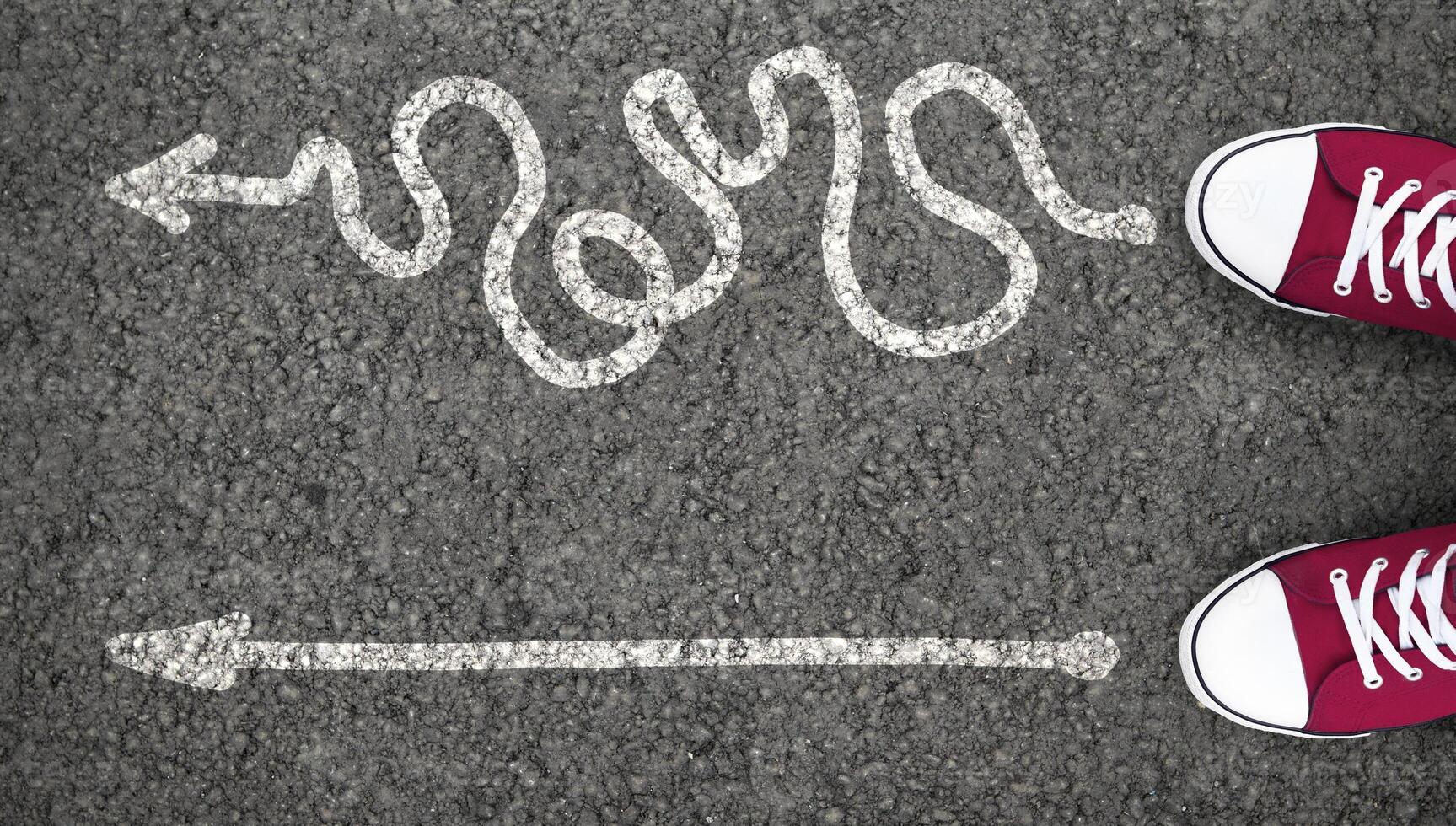 Hard Or Easy Way With Directional Arrows Pointing Two Directions Meaning Difficult And Simple Strategy photo