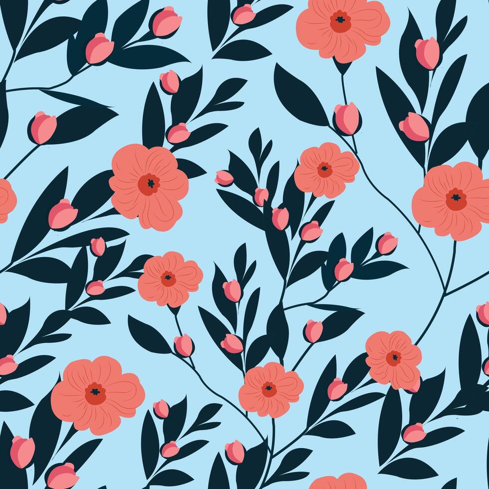 seamless pink flower pattern vector