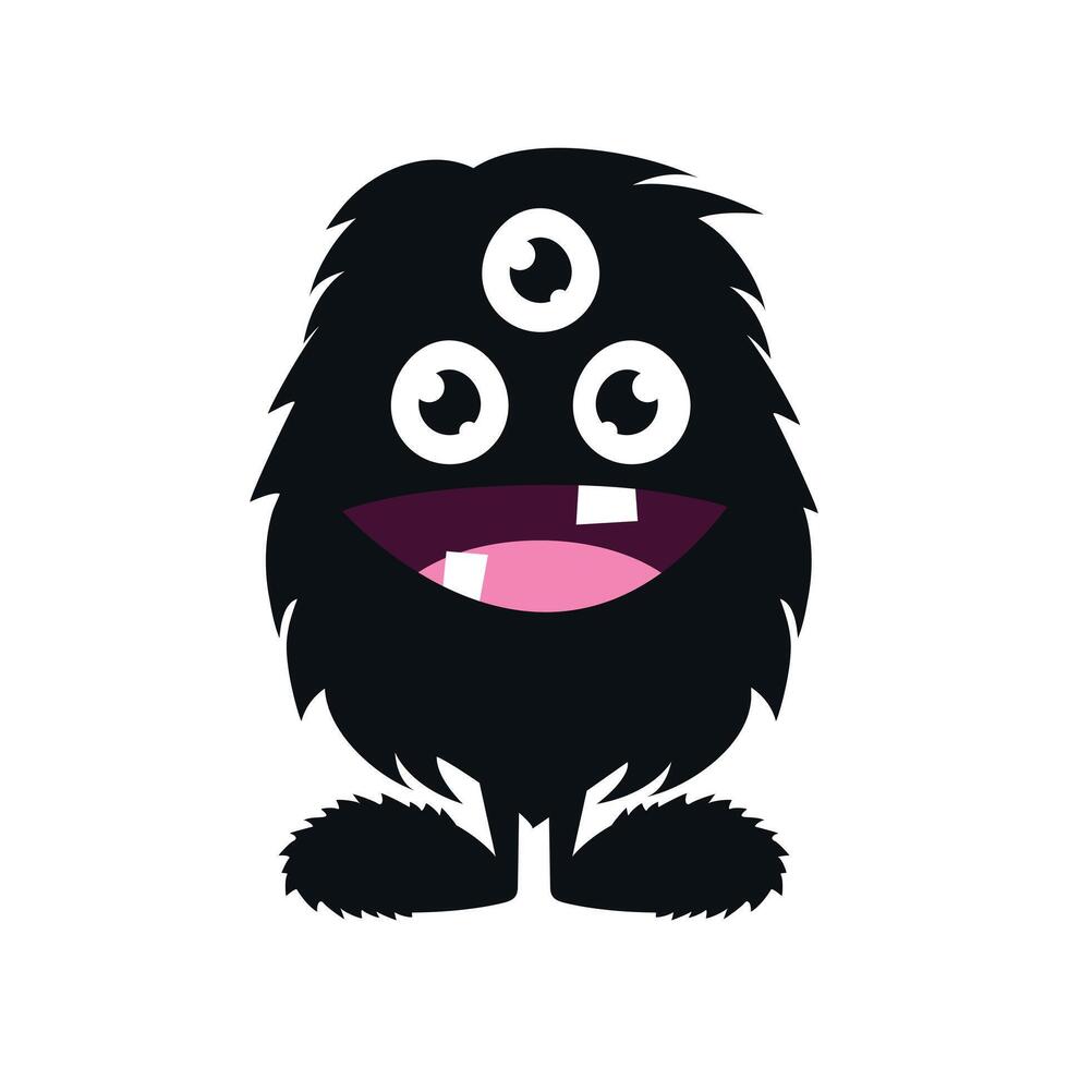 Cute cartoon fluffy monster. Funny black creature in childish style isolated on white background vector