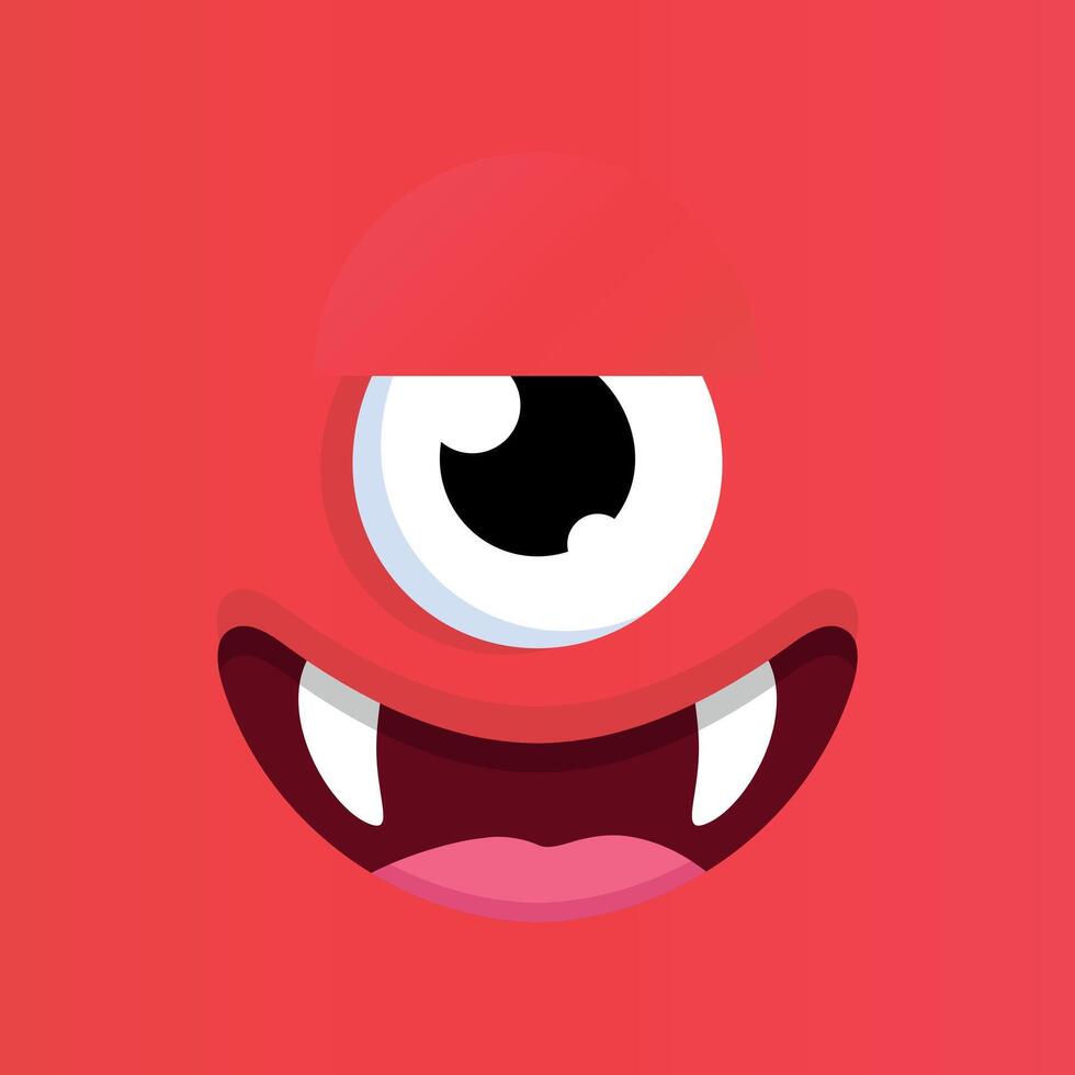 Cute cartoon one eyed monster face background. Funny monster face in childish style on red background vector