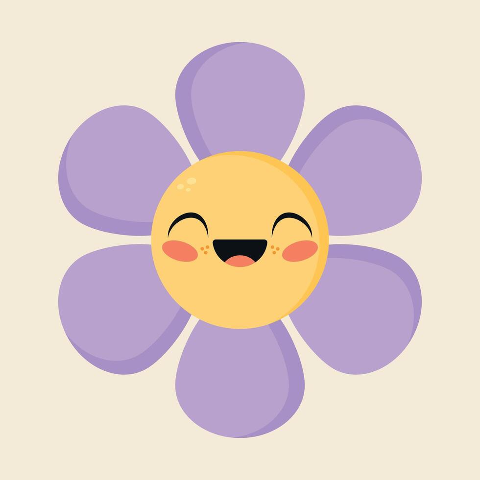 Cute cartoon daisy flower character in childish style is smiling. Happy flower icon in flat design vector
