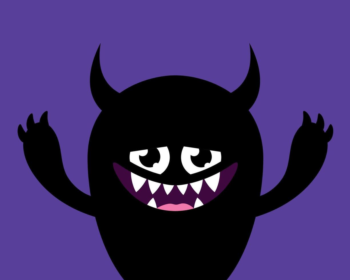 Cute cartoon monster. Funny black creature with horns in childish style vector