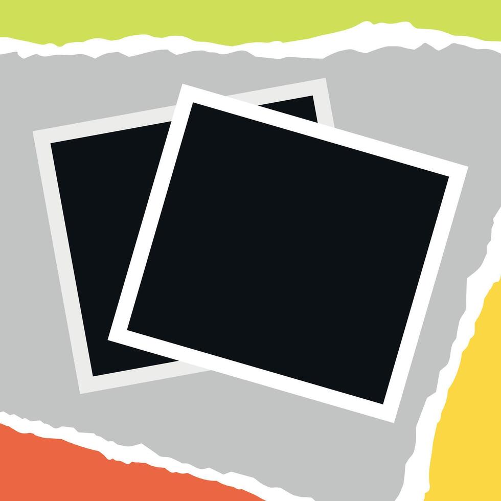 Photo frames on cut and torn paper background. Blank instant photos vector