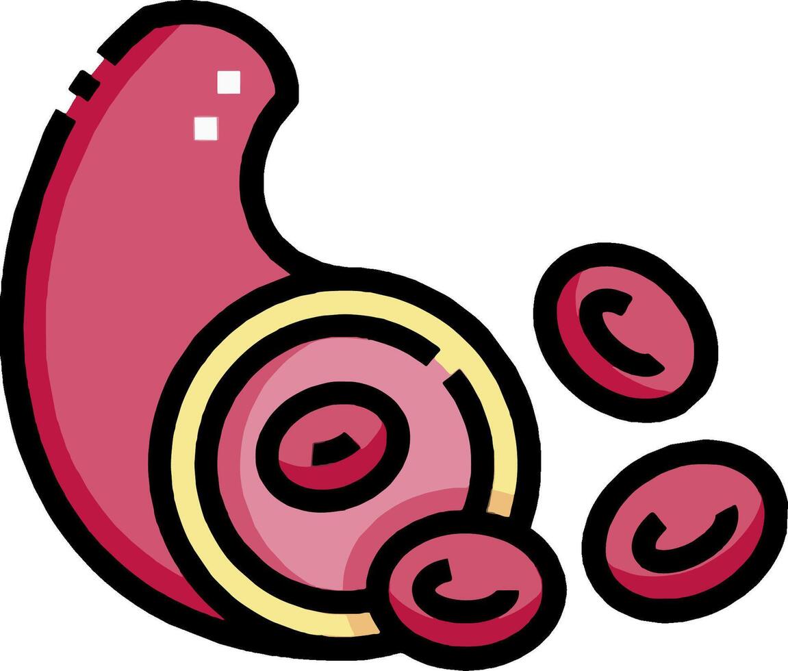 A cartoon red and pink sausage with a bunch of red balls vector