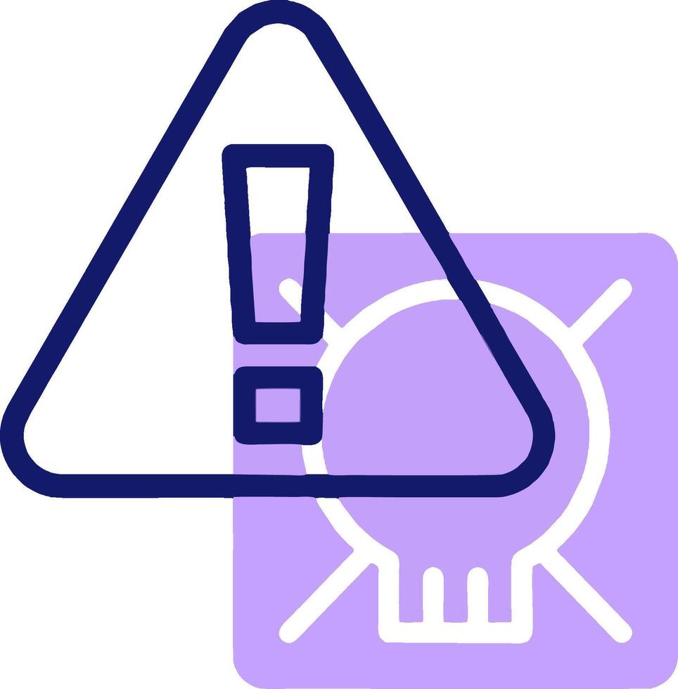 A purple triangle with a skull and a warning sign vector