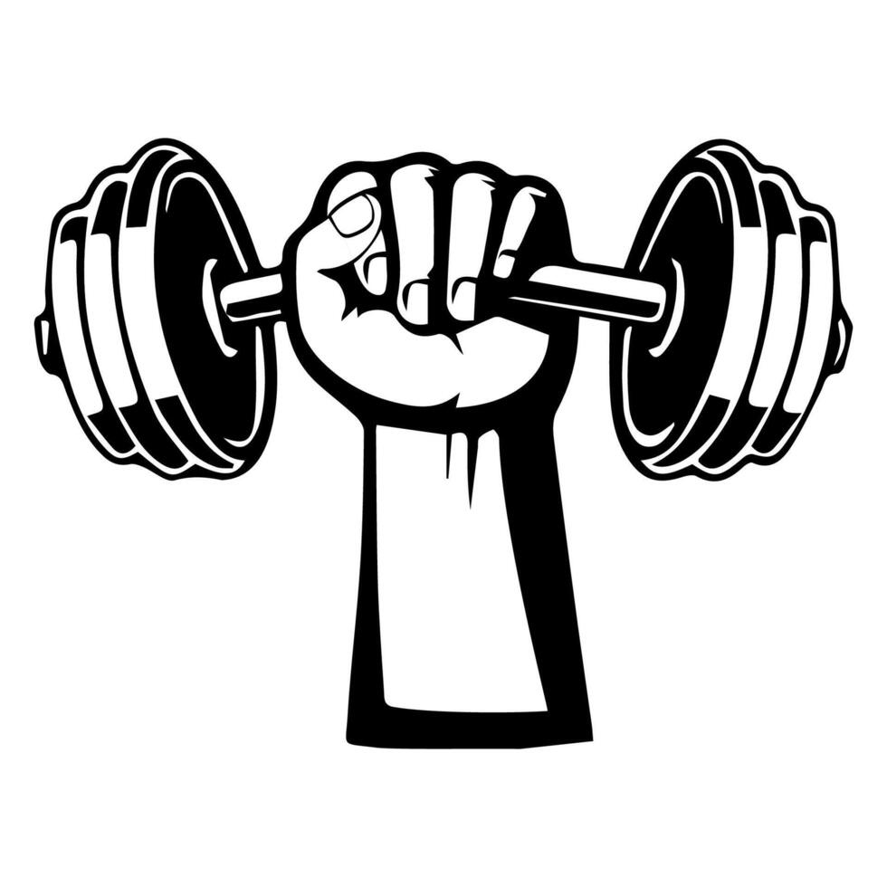 A powerful black and white of hand gripping dumbbell, symbolizing strength, fitness, and determination. Perfect for gym related designs, workout apparel or motivational posters vector