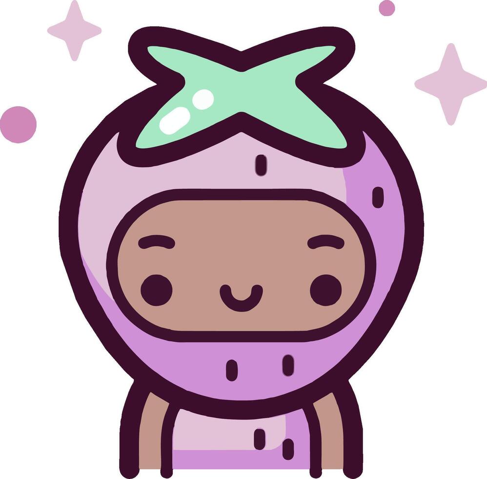 A cartoon character with a purple dress and a green hat vector