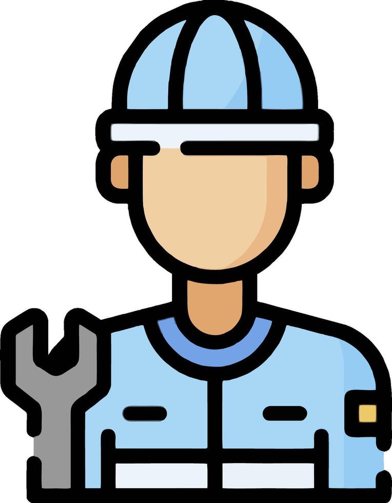 A man in a blue hard hat holding a wrench vector