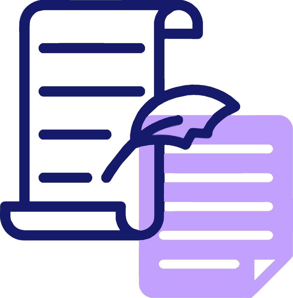 A purple and white icon of a scroll with a leaf vector