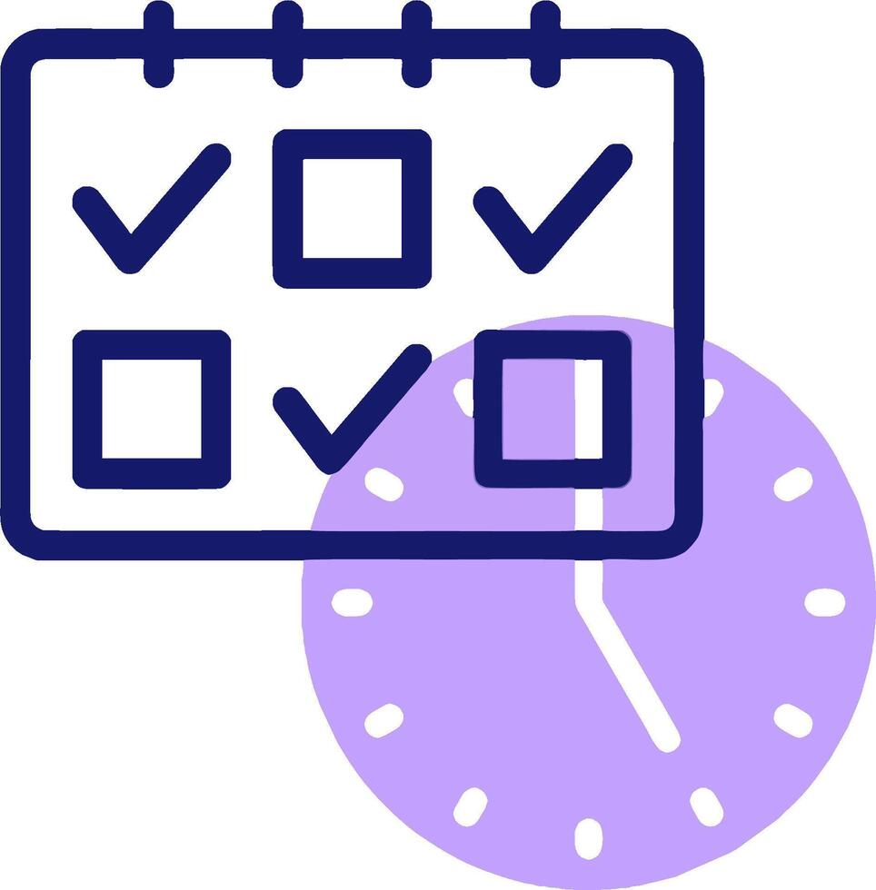A calendar and a clock icon with a check mark vector