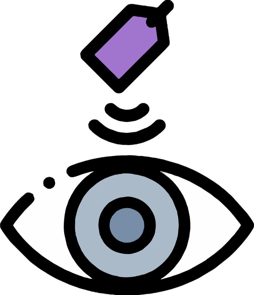Eye with a tag on it, with a purple tag on it vector