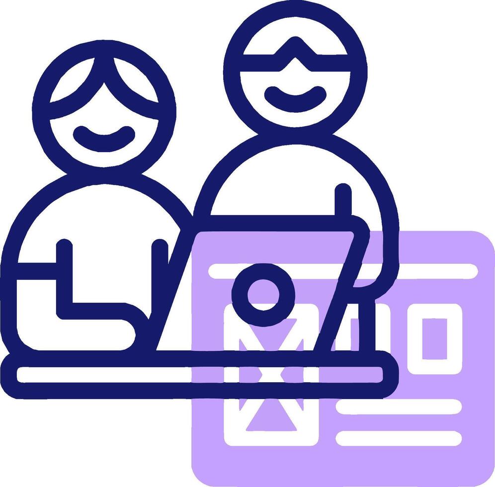Two people are sitting at a table with a laptop vector