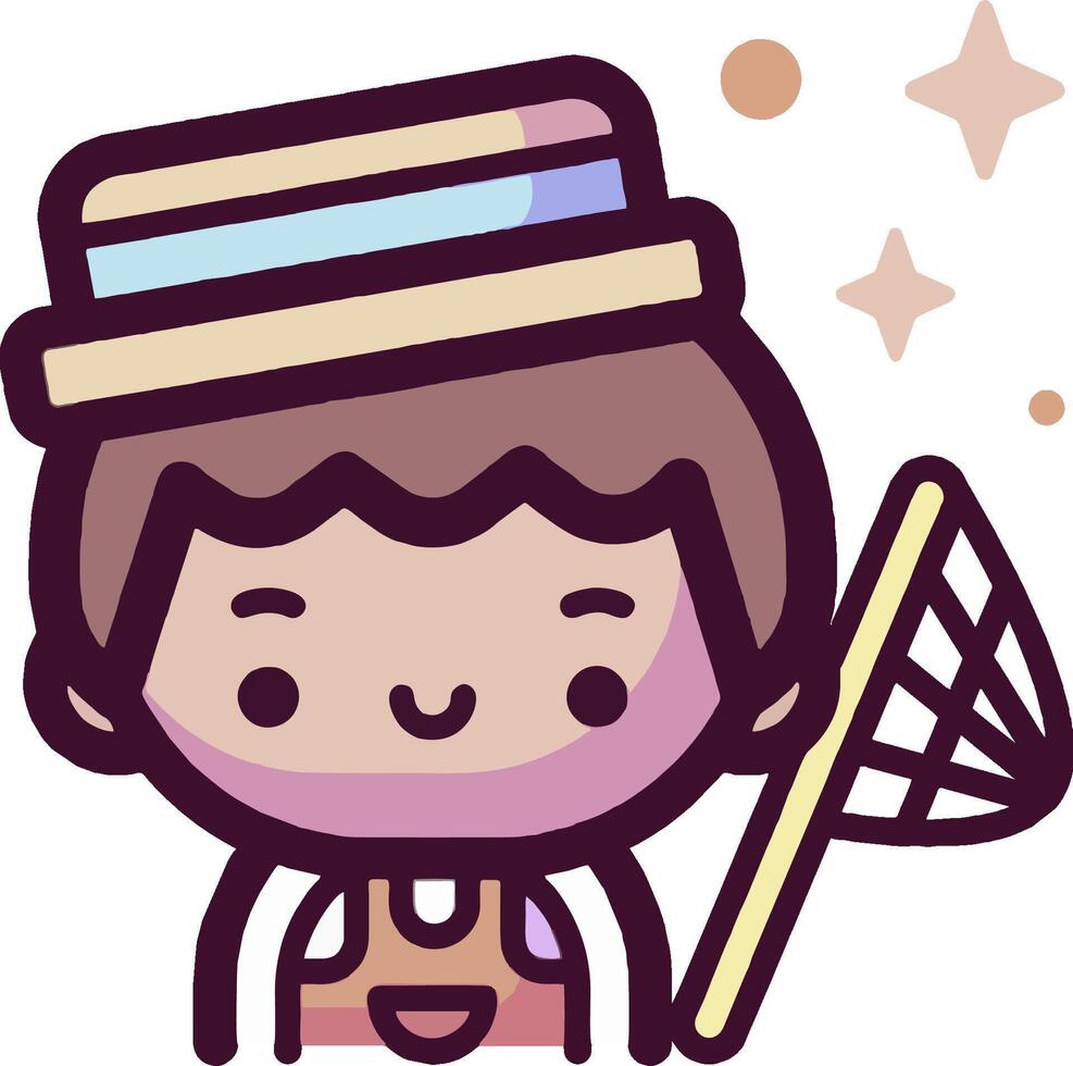 A cartoon boy holding a fishing net vector